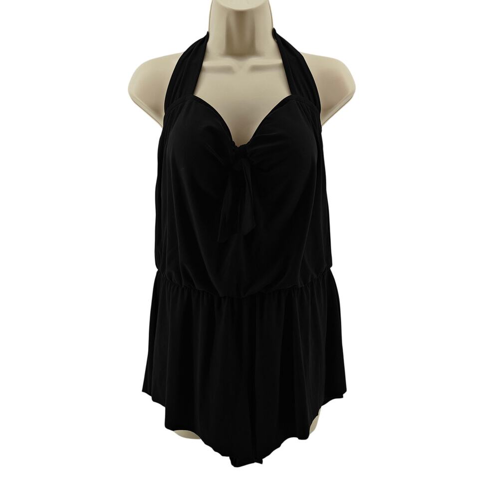 Aqua Green Black Halter Romper One Piece Swimsuit Womens Large